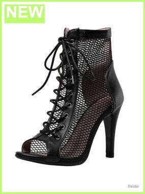 Women's Peep Toe High Top Lace Up Sandal Heels Buckle Ankle Strap Summer Boots